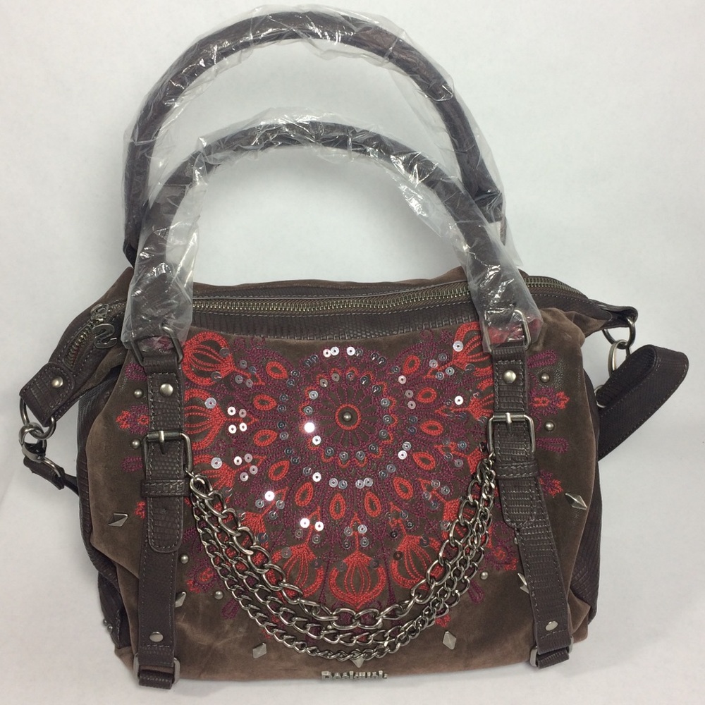Desigual brown embroidered tote bag